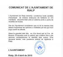 Comunicat de l’Ajuntament de Rialp